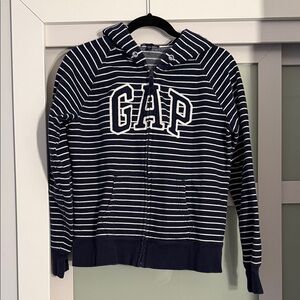 GAP Women’s Navy and White Striped Hoodie